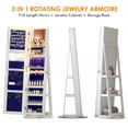 thumbnail image 3 of LVSOMT 360° Rotating LED Jewelry Armoire with Full Length Mirror, Jewelry Cabinet Large Standing Lockable Mirror Jewelry Organizer with Inner Makeup Mirror & Soft Velvet for Living Room Bedroom, 3 of 9