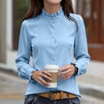 thumbnail image 2 of Dpjklzsn Women's Viscose Ruffle Collar Blouse, Long Sleeve Button Front Office Shirt with Ruffle Cuffs, 2 of 5