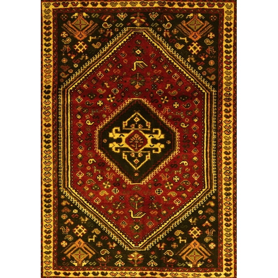 Ahgly Company Machine Washable Indoor Rectangle Persian Yellow Traditional Area Rugs, 6' x 9'