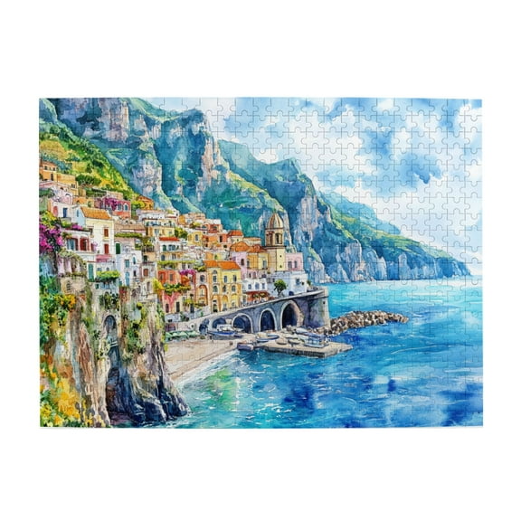 500 PCS Italian Style Seaside Town 500 Piece Puzzle For Adults,Stunningly Vibrant Colors,Unique And Beautiful Design,Beautiful Scenery Wooden High Difficulty Puzzle 500 Piece,Stunning Artwork