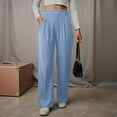 thumbnail image 2 of yueewhu Womens Wide Leg Work Pants Straight Elastic High Waisted Double Button Trousers Business Casual Pants with Pockets (Blue, S), 2 of 6