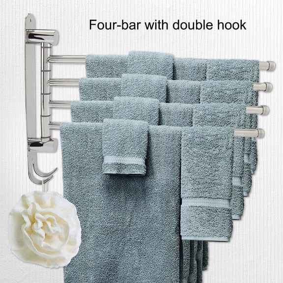 Tebru Towel Rack, Bathroom Towel Rack,4-swivel Towel Rack Bar Rod Rail Holder Bathroom Kitchen 304 Stainless Steel