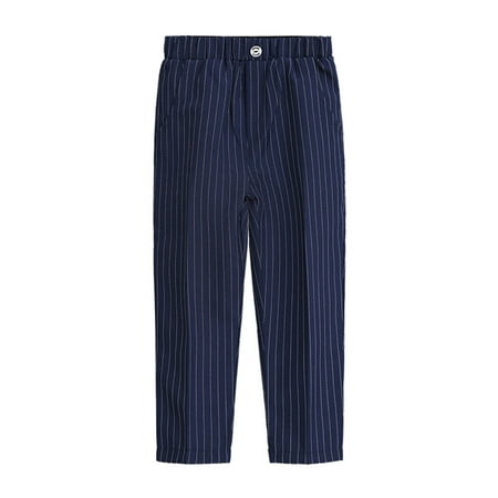 

uublik Uniform Pants for Boys with Pockets Stripe Elastic Waist Casual Slim Straight Dress Pants