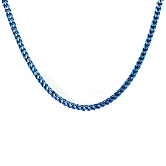 Mens 4 mm Blue Plated Stainless Steel Franco Link Chain Necklace