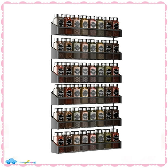 Auledio 2 Pack 3 Tier Metal Spice Rack Wall-Mount Spice Jars Organizer for Kitchen Pantry Door in Black