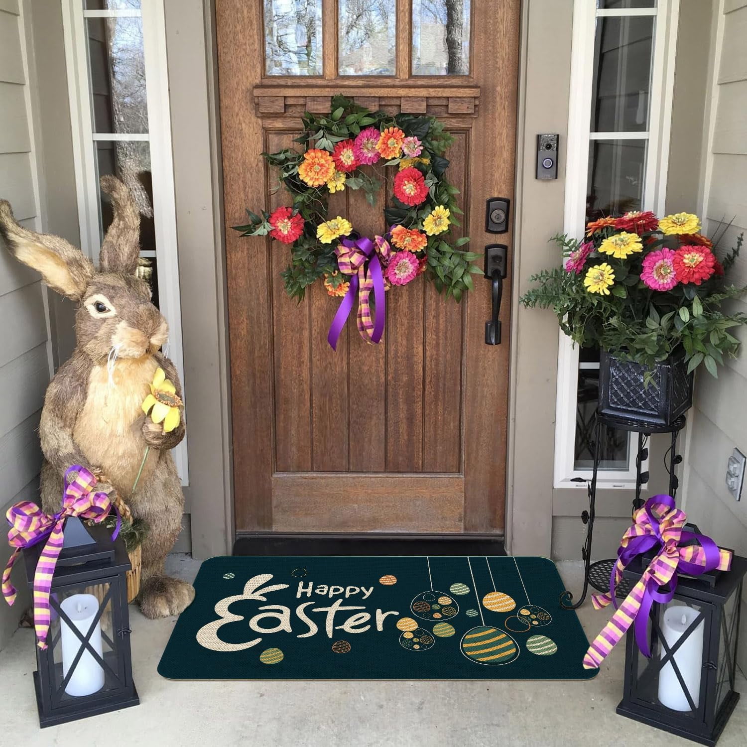 Easter Decor Door Mat - Easter Eggs Farmhouse Welcome Mats Indoor/Outdoor Doormat Non Slip Rubber Decorative Front Door Mats Indoor Rug 17" x 29"