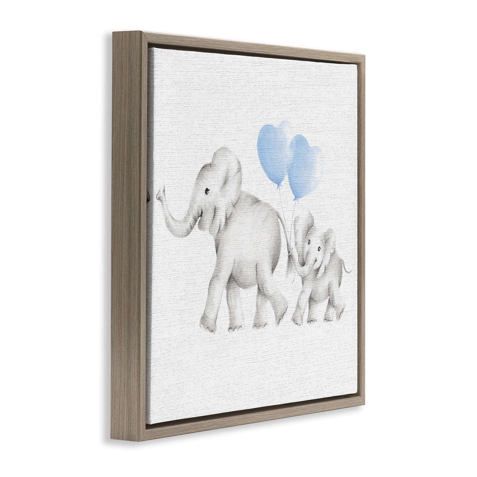 Stupell Industries Elephant Family with Blue Balloons Art for Kids Painting Brown Floater Framed Canvas Art Print Wall Art, 18 x 18