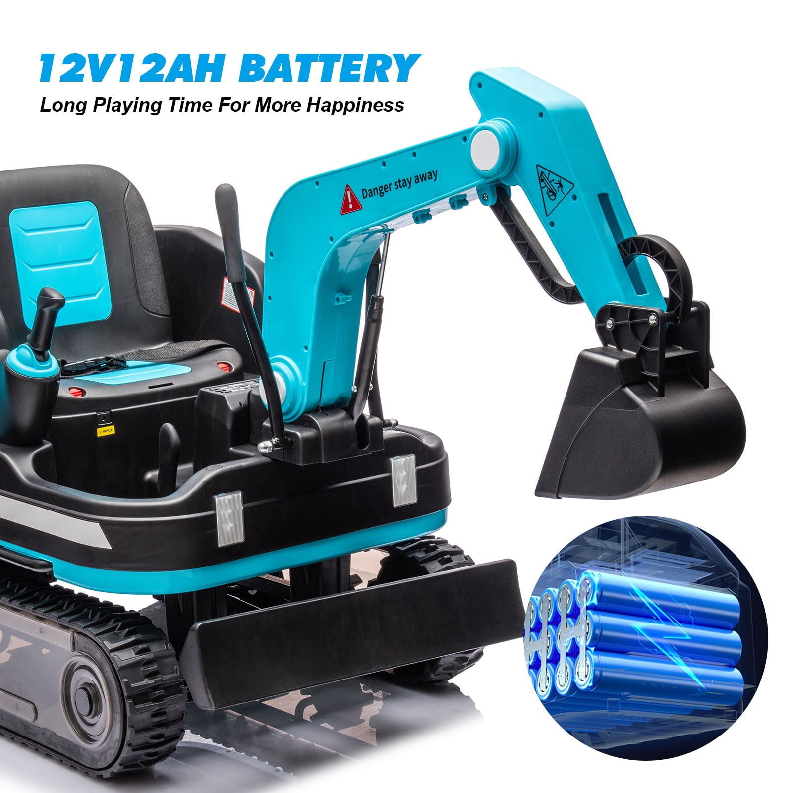 2 IN 1 12V12AH Powered Kids Ride on Excavator Bulldozer 360°Electric Traxcavator 3-Speed w/Music,Toolbox,Remote Control（Blue）