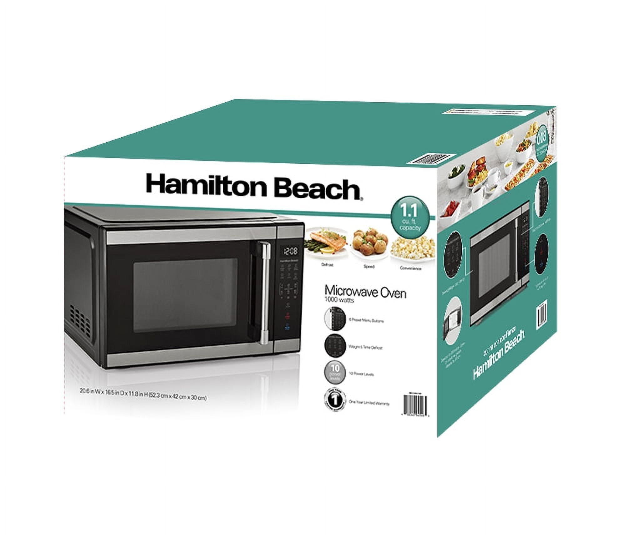 Hamilton Beach 1.1 Cu. Ft. 1000W Black Stainless Steel Microwave 