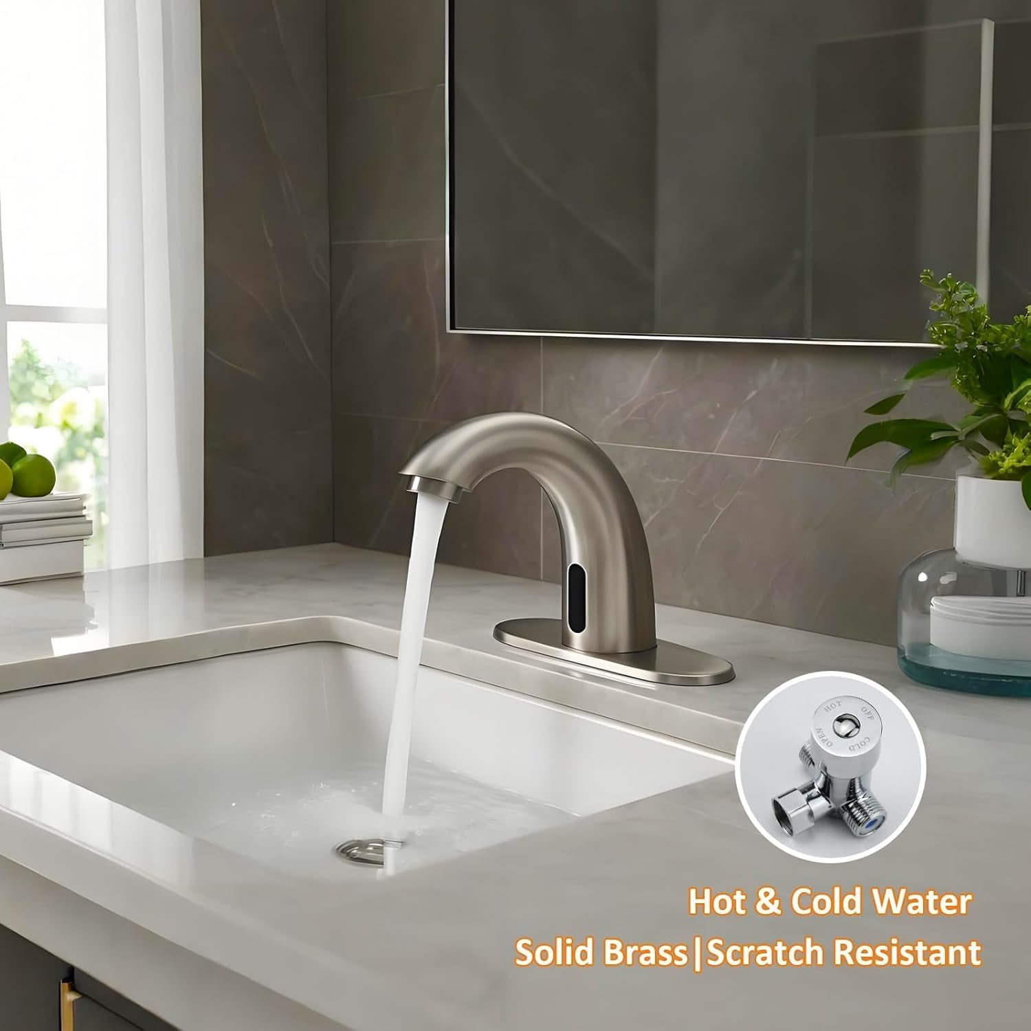 Touchless Bathroom Sink Faucet - Automatic Motion Sensor - Battery Operated for Commercial Lavotory Bathroom, Matte Black