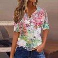 thumbnail image 2 of Women's Fashion 2024 Y2K Tops Dressy Casual Short Sleeve Tunic Tops for Lady Loose Fit Flowy Summer Clothes for Teen Girls V Neck Blouse Vintage Floal Printing Comfy Casual Shirts Pink T Shirts XL, 2 of 5