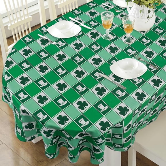 St. Patricks Day Oval Tablecloth Shamrock Tablecloth 60"x120", Waterproof ST Patrick Day Decorative Vinly Table Cloth Irish Tablecloth for Oval Table