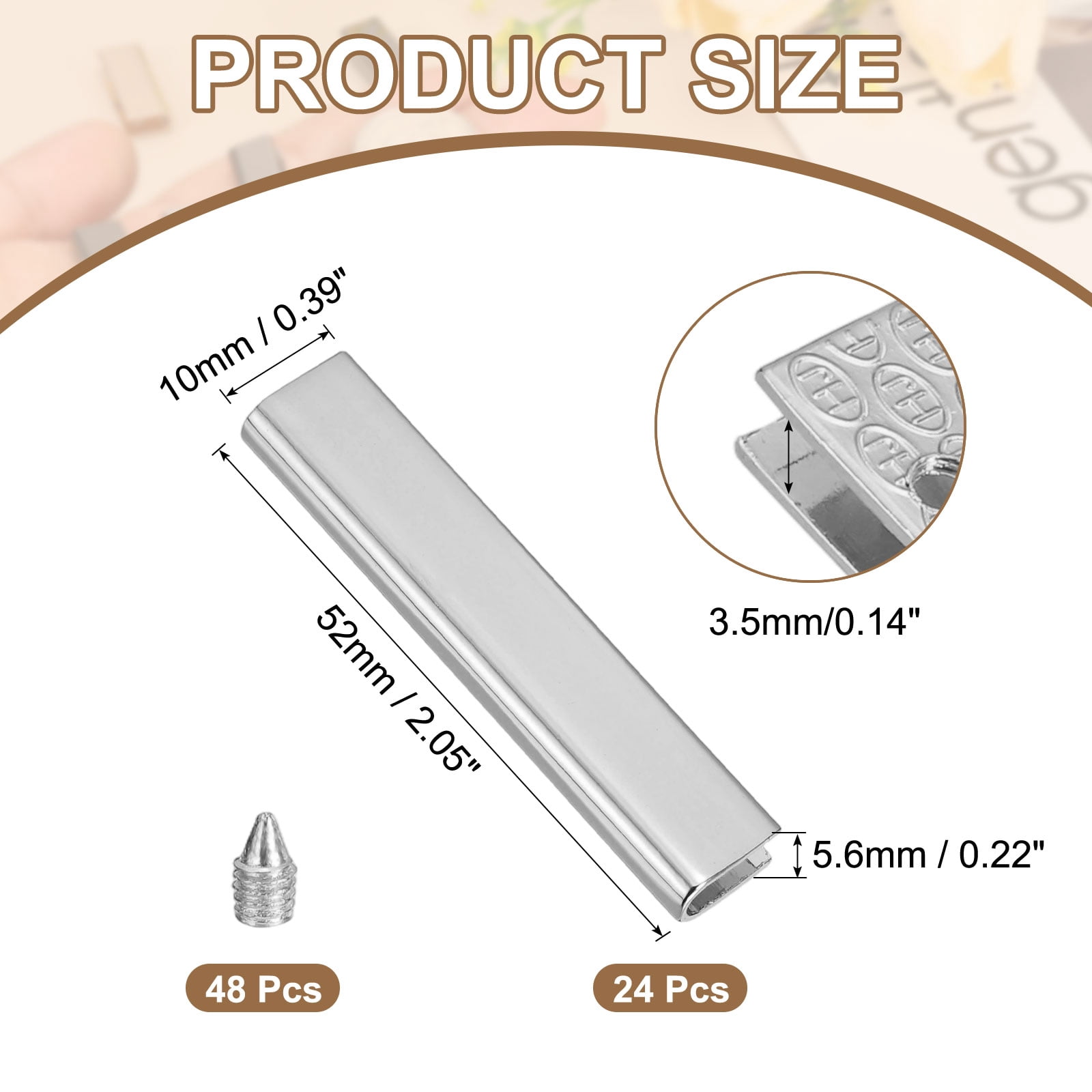 24Pcs Metal Belt Buckle End Tips with Screws, Chrome Zinc Alloy Purse Hardware Belt Tip 0.22 Inch Wide Rectangle Zipper End Cap for DIY Crafts Bag Making Belt Clip Clasps