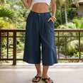 thumbnail image 2 of HongQid Womens Cotton Linen Capri Pants Summer Wide Leg High Waist Casual Cropped Pant Palazzo with Pockets Beach Travel, 2 of 9