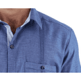 thumbnail image 5 of Camisa tipo Guayabera de manga corta para hombre marca Rams Cottons modelo Nales color Azul Jaspe con doble bolsa alforzada y textura de lino, 5 of 5