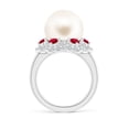 thumbnail image 2 of ANGARA Freshwater Cultured Pearl Floral Ring with Rubies in 14K White Gold for Women | June Birthstone, Birthday, Anniversary, Jewelry Gift for Women | Pearl Ring, 2 of 8