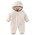 thumbnail image 2 of dazeni Newborn Baby 3M-3Y Polar Fleece Jumpsuit Girls Boys Winter Hooded Coverall Romper Cute Baby Snowsuit Clothes White 6 Months, 2 of 3