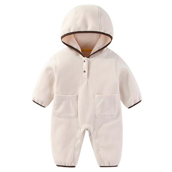 Kaemgyyd Baby Girl Boys Newborn Clothes Warm Thick Hooded Rompers Long Sleeve Pockets Fleece Jumpsuit Infant Fall Winter Outfits
