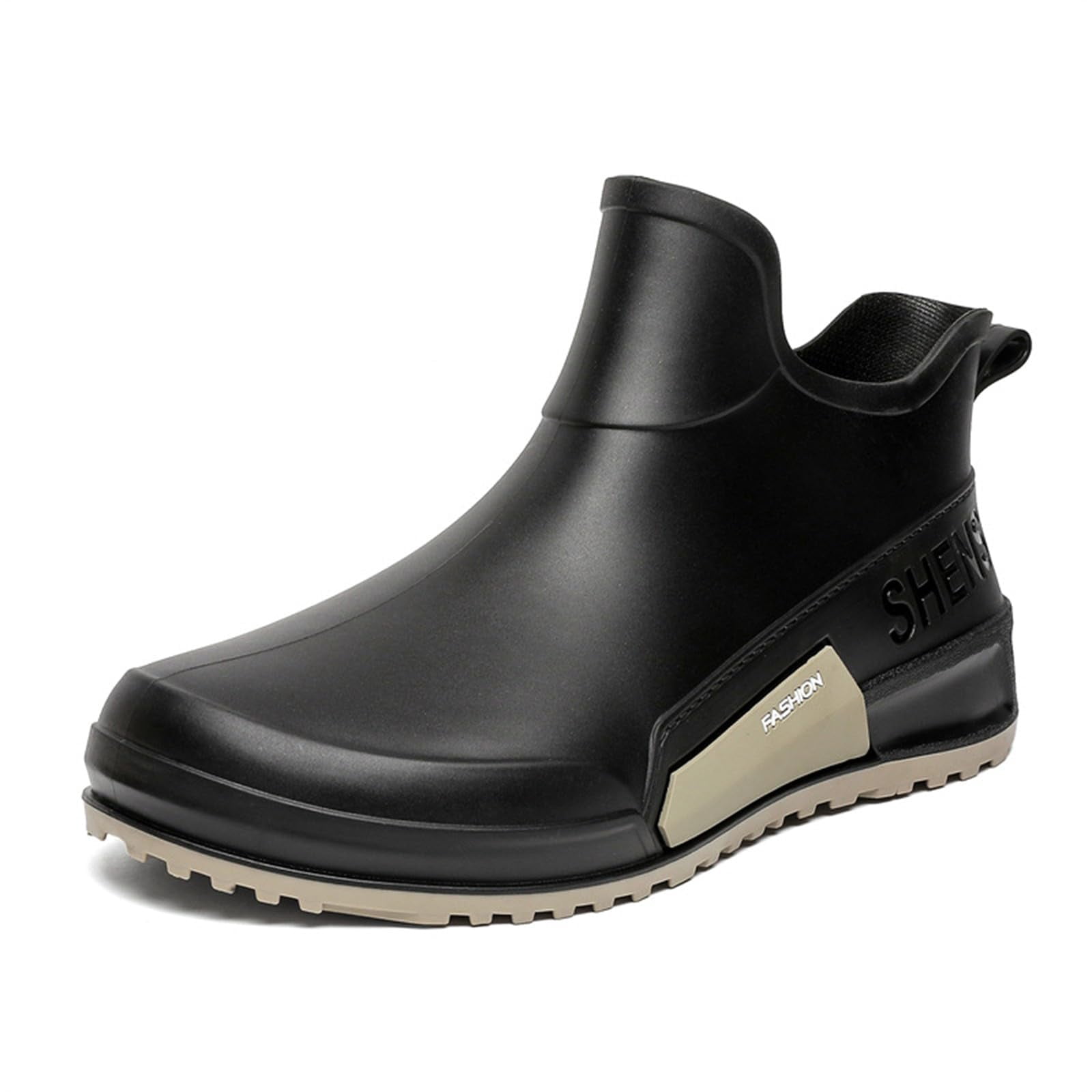 IEMIEMIEM Womens Rain Boots 2026 Fashion Couple Walking Water Shoes Ankle Rubber Water Resistant Boots Non Slip Soles Mid Calf Booties Outdoor Casual Slip On Shoes for Fishing Camping Black 10 Wide