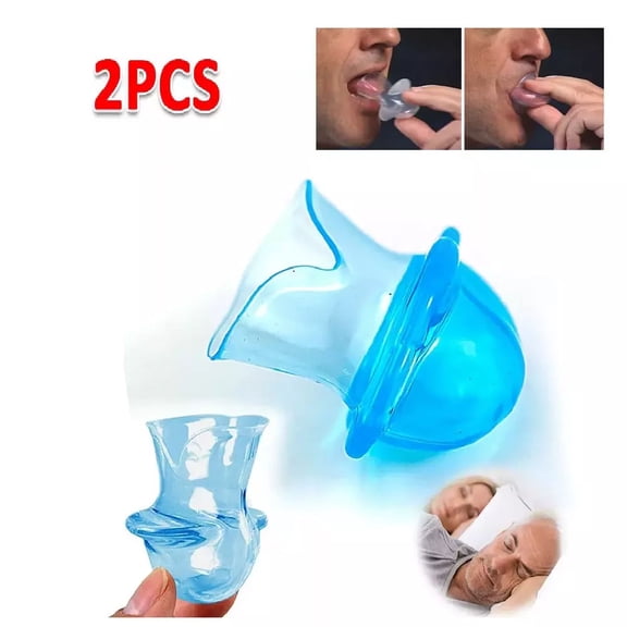 2 Pcs Anti Snoring Tongue Device with Storage Case, Silicone Tongue Sleeve for Sleep Apnea Aid Stop for Adult, Blue