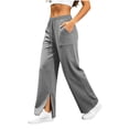 thumbnail image 6 of Womens Straight Leg Sweatpants, High Waisted Solid Pants with Side Pockets, Loose Fit, Travel & Street Wear | VerBelle,Gray L, 6 of 9