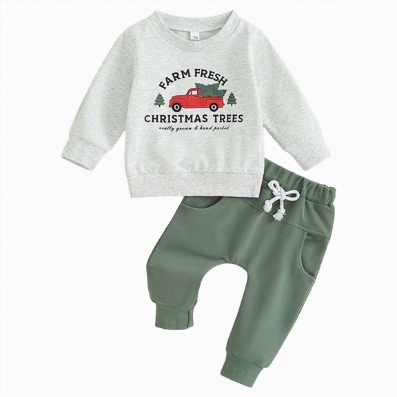 felwors Baby Boy Clothes Fall Clothes Truck Print Long Sleeve Pullover Tops Pant Sets Toddler Winter Outfits