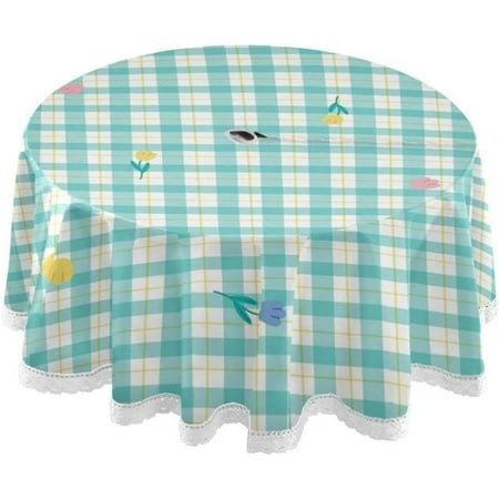 

Hyjoy Green Mint Plaid Outdoor Round Tablecloth Waterproof Stain-Resistant Non-Slip Circular Tablecloth 60 Inch with Umbrella Hole and Zipper for Tabletop Backyard Party BBQ Decor