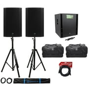(2) Mackie Thump15A 15" Powered DJ PA Speakers+ Thump18s Subwoofer+Stands+Cables