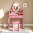 thumbnail image 2 of Hassch 23.6" Small Makeup Vanity Desk with Lights and Mirror, Dressing Table with Stool and 5 Drawers for Bedroom, Pink, 2 of 6