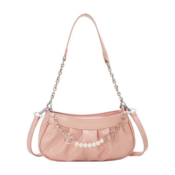 Bolso de hombro de alta gama para niña, nuevo bolso bandolera con cadena de perlas, ligero, de lujo, con pliegues debajo del brazo, 2025