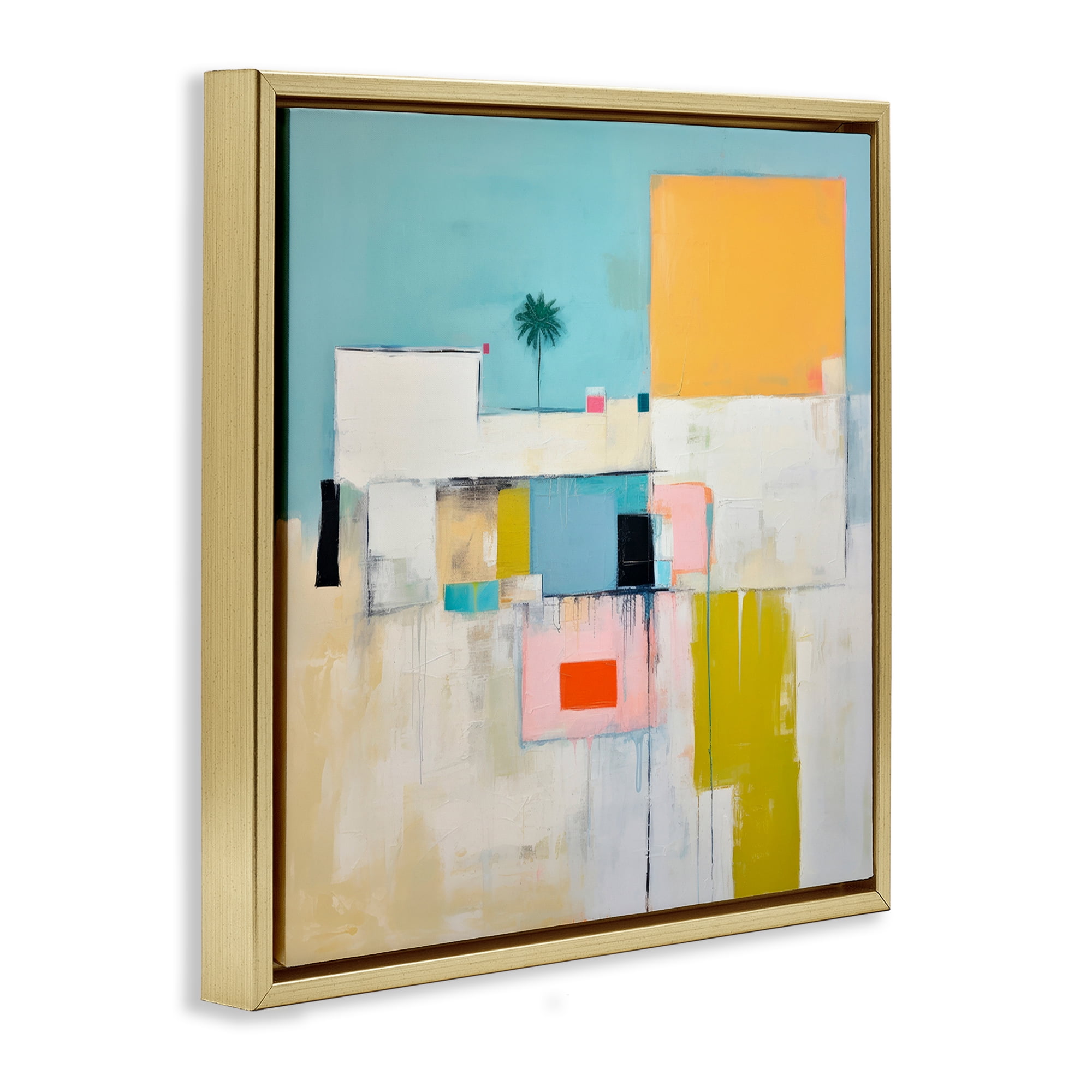 Stupell Industries Tropical Villa Abstraction Abstract Painting Gold Floater Framed Canvas Art Print Wall Art, 25 x 25
