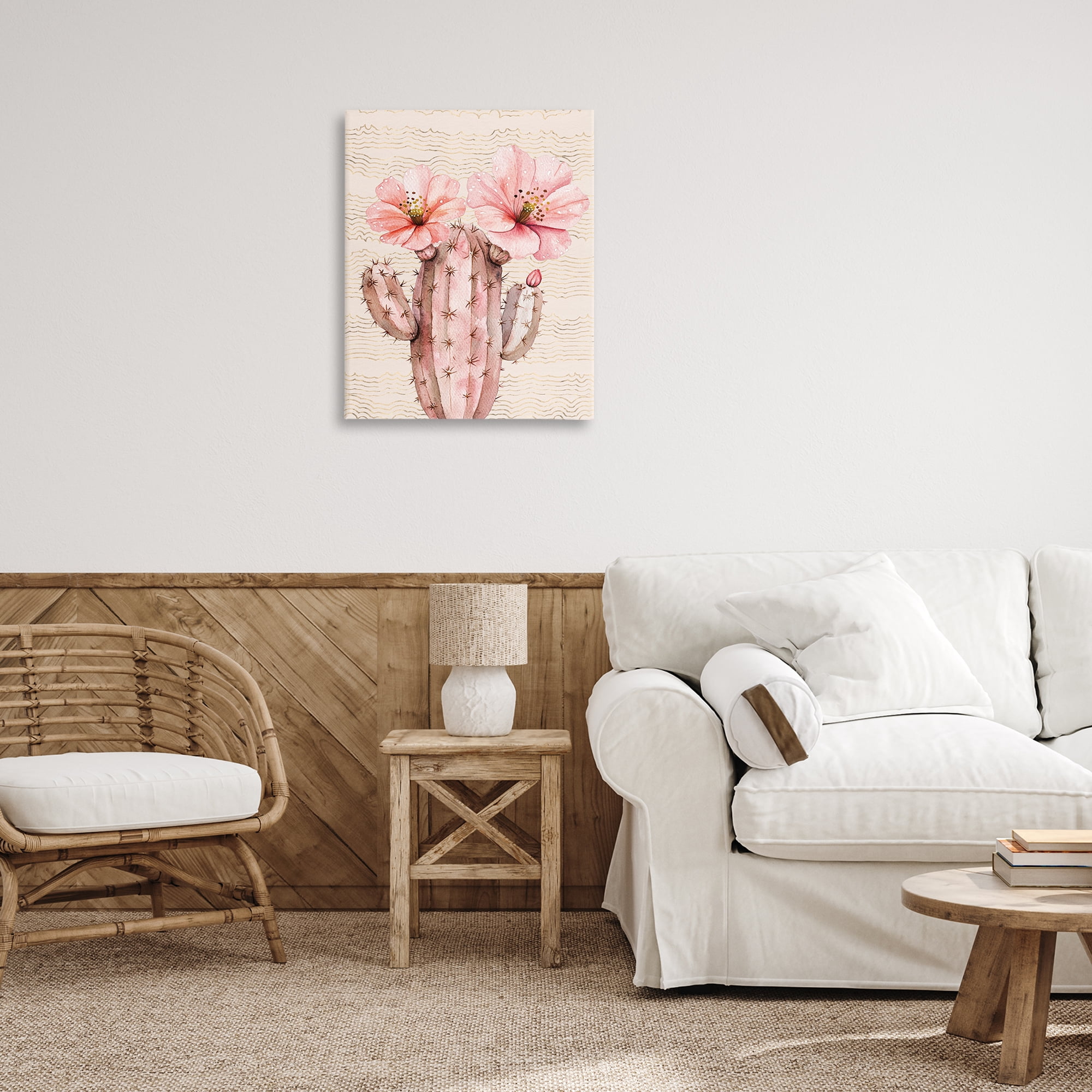 Stupell Industries Pastel Cactus with Blooms Plants & Flowers Painting Wrapped Canvas Art Print Wall Art, 24 x 30