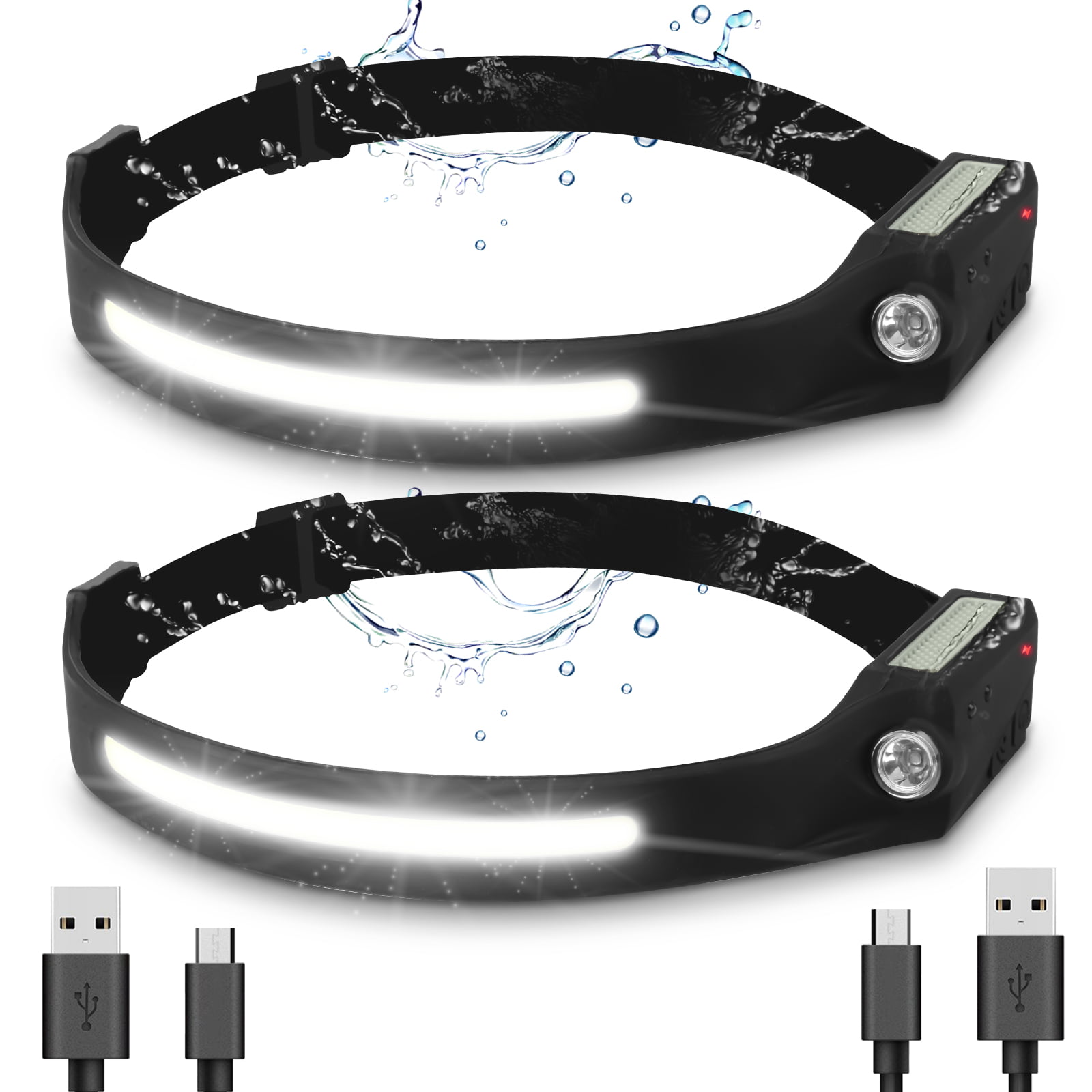 USB Rechargeable COB/LED Headlamp 350 Lumens Headlight Torch Light Waterproof 