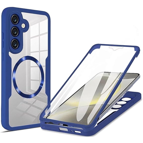 Case for Galaxy A36 5G,Full-Body Rugged Stylish Protective Clear Colorful Back Hybrid 3-in-1 with Built-in Screen Wireless Charging Protector Phone Case for Samsung Galaxy A36 5G (Blue)