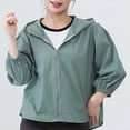 thumbnail image 5 of TGSLY Women's Hooded Jacket Lightweight Zip-Up Solid Color Fall Hoodies Relaxed Casual Puff 3/4 Sleeve Outdoor Hooded Coat with Elastic Cuffs XXL, 5 of 6