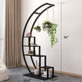 thumbnail image 4 of 5 Tier Metal Metal Plant Stand with 6 Hooks Half Moon Shape Ladder Flower Pot Stand Rack for Home Patio Lawn Garden Balcony Holder Black 2 Pack, 4 of 8