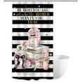 thumbnail image 5 of Small Stall Fashion Shower Curtain 36Wx72H Inch Black White Stripe Pink Modern Women Magazine Book Perfume Flower Girl Positive Quote Bathroom Decor Fabric Polyester Waterproof 7 Pack Hooks, 5 of 5