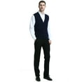 thumbnail image 4 of Kallspin Men's Wool Blend Cable-Knit V Neck Sleeveless Cardigan Vest Sweater(Navy Blue,2X-Large), 4 of 5
