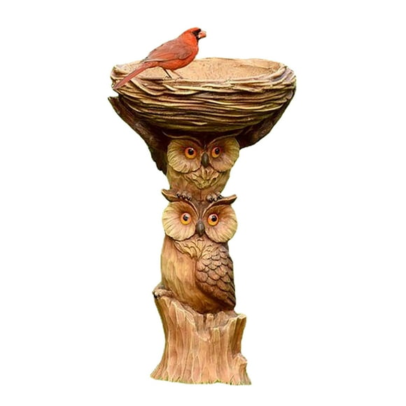 yulier Clearance Bird Bath Garden Decor Bird Feeder Resin Birdbath Animal Statue Cute Owl Sculpture Ornament Outdoor Garden Yard Patio Decor