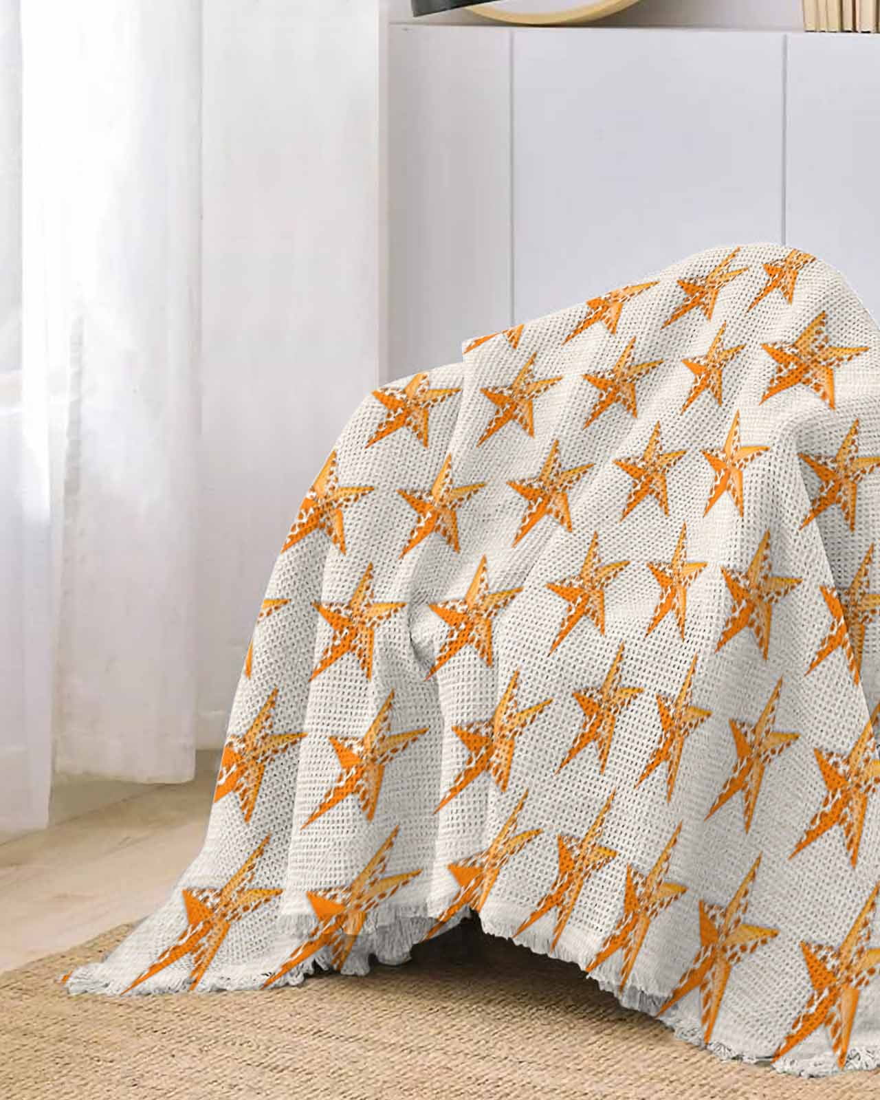 Fall Star Orange Leaves Sofa Couch Covers for Dog,Washable Sofa Throw Cover Single Slipcovers for Armchair with Tassels,Autumn Farmhouse Retro Beige Couch Protector Towel Blanket Medium 71''x91''
