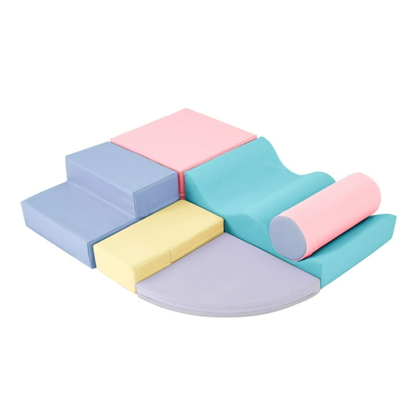 CASEMIOL 6pcs Soft Foam Climbing Blocks for Toddlers 1-3,Toddler Climbing Toys for 1 Year Old Boy Gifts,Indoor Soft Play Set with Velcro,Stairs,Ramp,Mat,Wave & Cylinder,Montessori Play for Home