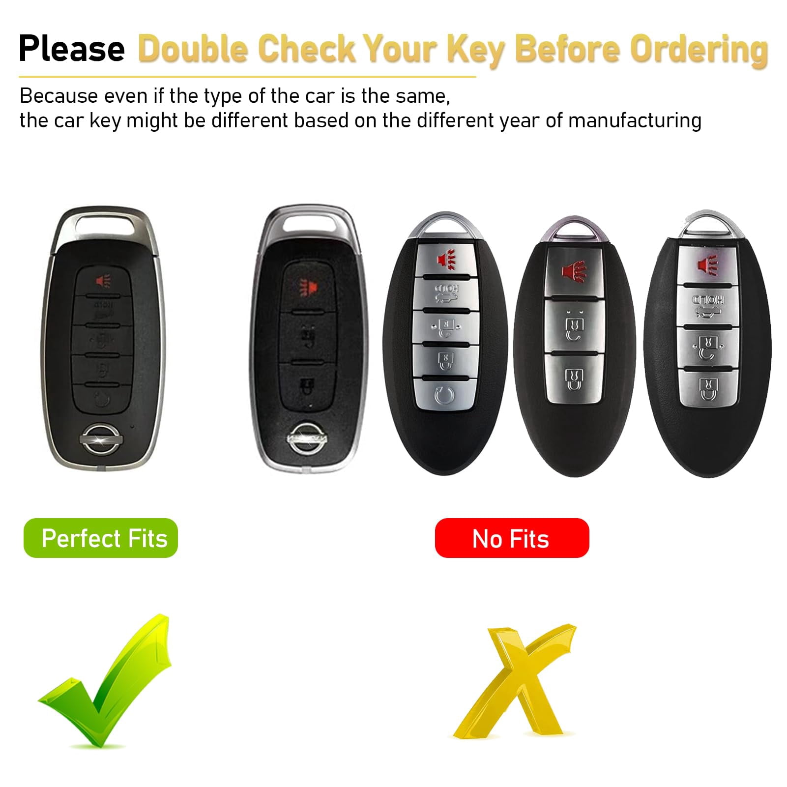 Compatible with 2023 2024 2025 Nissan Rouge Pathfinder Key Fob Cover 5 Buttons,2025 Murano Armada Key Fob Cover,2024 2025 Sentra Key Fob Case,Metal Shell & Soft Silicone Protection