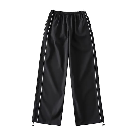 Bibifish Womens Wide-Leg Pants Elastic Waist White Stripe Trim Sweatpants Lightweight Loose Fit Casual Daily Outings Streetwear Stylish Pants