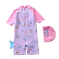thumbnail image 4 of ZXLBBD Girls' Swimwear Baby Short Sleeve Cartoon Printed Rash Guard with Swim Cap for Toddler Kids Stretchy Summer Beachwear, 4 of 4