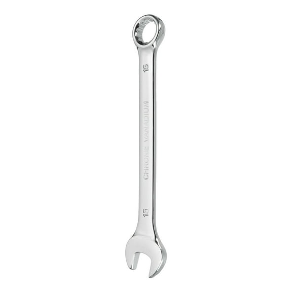 Combination Wrench 15mm Metric 12-Point Box and Open End CR-V Steel Spanner