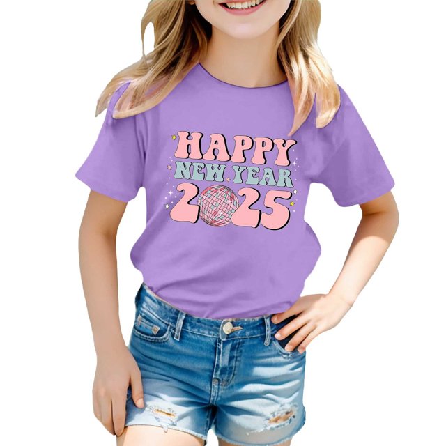 T-shirts à Manches Courtes pour Petites Filles, Imprimés, Taille 6-7T