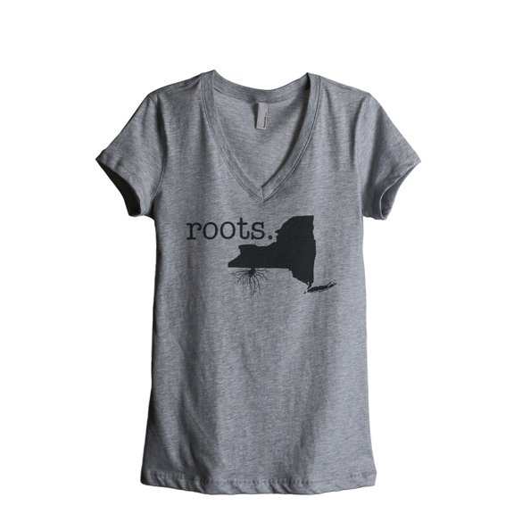 Thread Tank Home Roots State New York NY Women's Relaxed V-Neck T-Shirt Tee Heather Grey Small