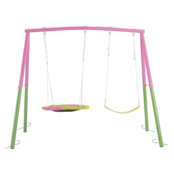Kdymod Heavy Duty 440lbs Double Swing Set with Stand, Metal A-Frame Swing Set for Backyard, Includes 32" Saucer Disc & 26.2" Belt Seat, Outdoor Playset for Playground