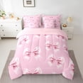 thumbnail image 2 of Feelyou Cartoon Bow-tie Bedding Comforter Set 7pcs, Pink Butterfly Knot King Bedding Sets, 2 of 8