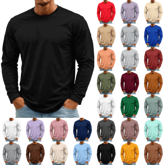 OIOLOYJM Mens Long Sleeve T Shirts Cotton Casual Basic Crew Neck Stretch Workout Running T-Shirt Soft Breathable Athletic Work Office Pullover Black XL